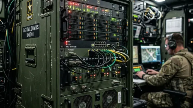 Ruggedised tactical communications server rack in the field